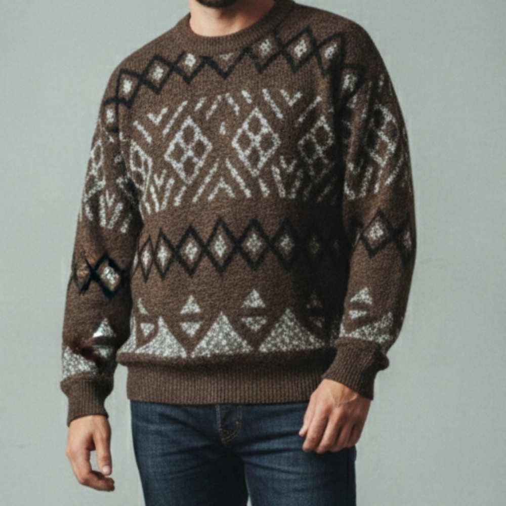 Vintage Le Tigre Men's Crewneck Sweater - Brown and Black Size L - Picture 1 of 8